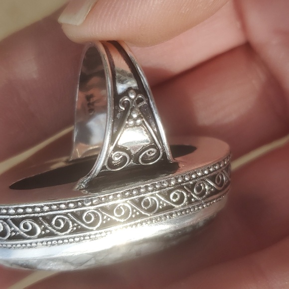 New Oversized Orthoceras Fossil Antique Design 925 Silver Statement Ring. - Picture 11 of 14